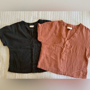 Black and Rose V-Neck Tops